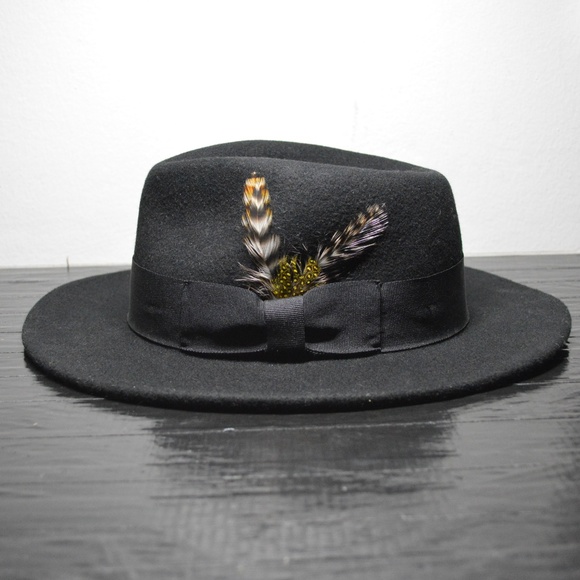 Other - Unisex Black Wool Felt Fedora Hat W. Feather style
